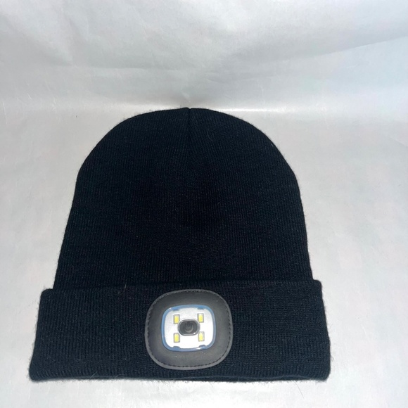 Lighted LED Beanie Cuffed Hat Black USB charge - Picture 3 of 9